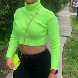 Lime green turtle neck crop top